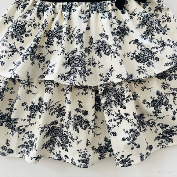 Janie and Jack Girls 6 Toile Cream Black Floral Ruffle Dress Party NWT - Picture 3 of 9